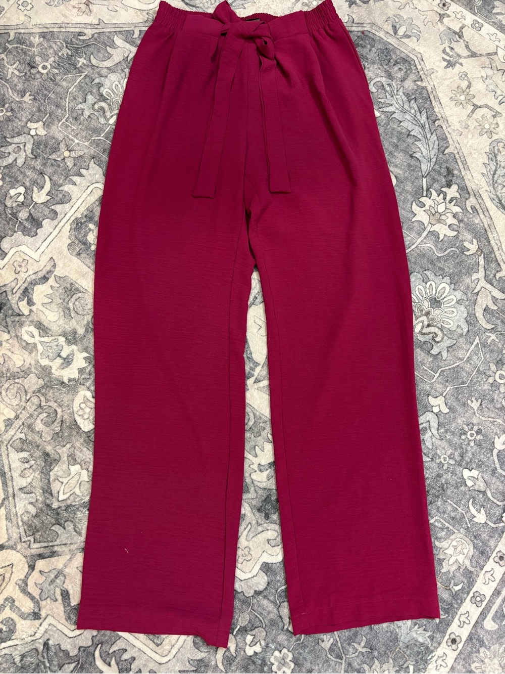 Soho Wide-Leg Tie Waist Pants in Deep Berry